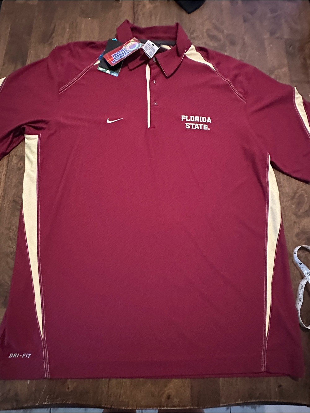 Nike Men's Maroon and Cream Dri-FIT Florida State Polo